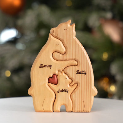 Family Personalized Custom Bear Shaped Wooden Art Puzzle