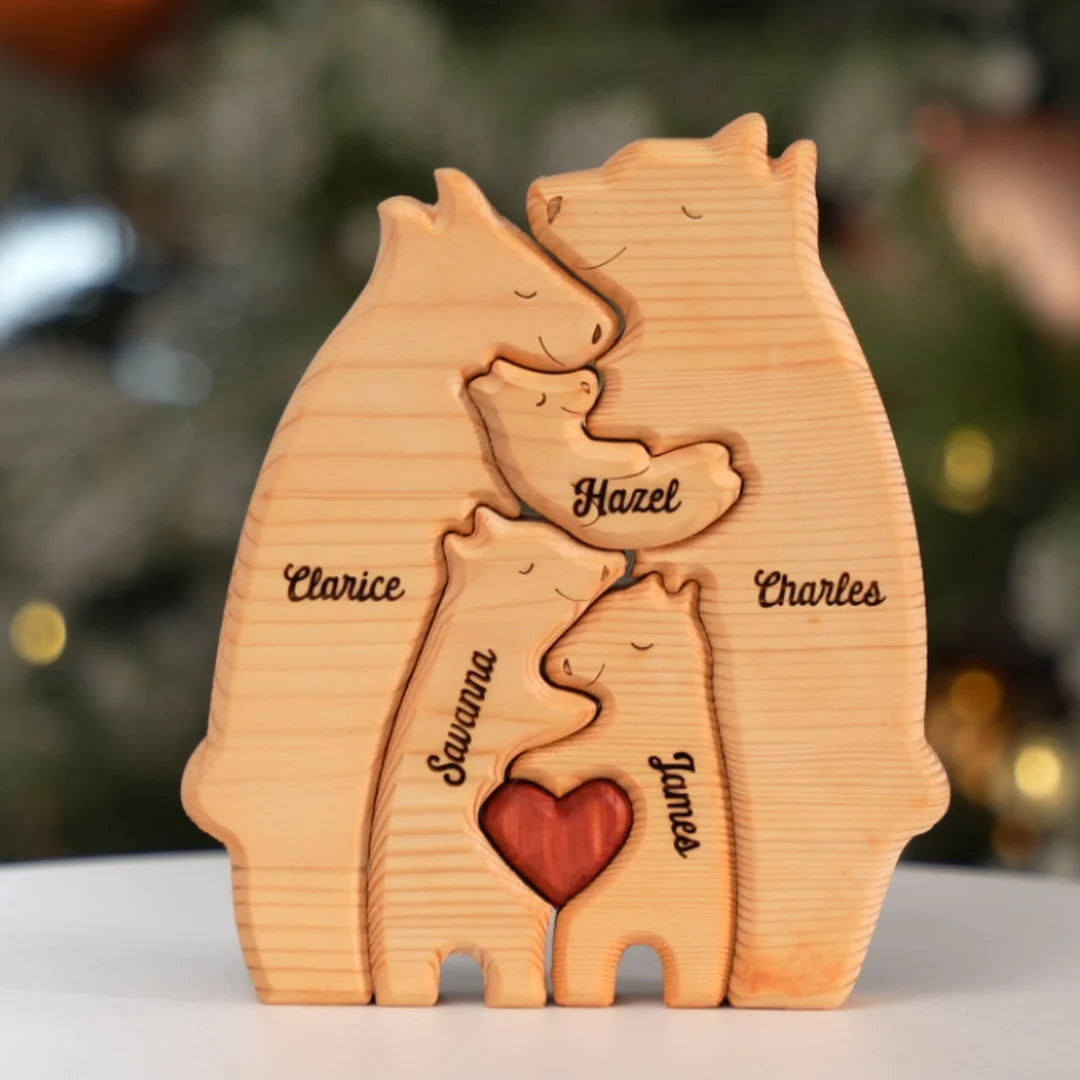 Family Personalized Custom Bear Shaped Wooden Art Puzzle