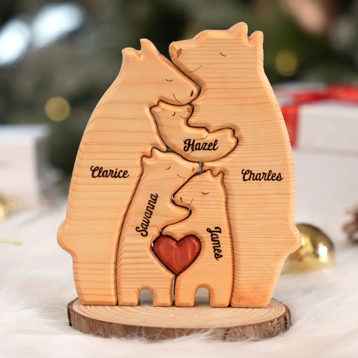 Family Personalized Custom Bear Shaped Wooden Art Puzzle