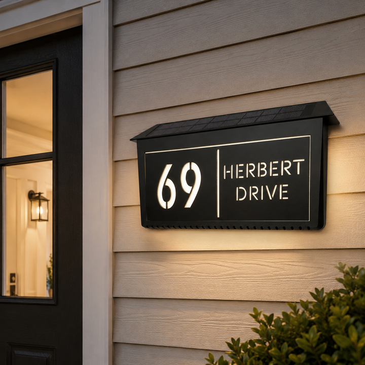 Custom Solar LED Backlit House Number Sign
