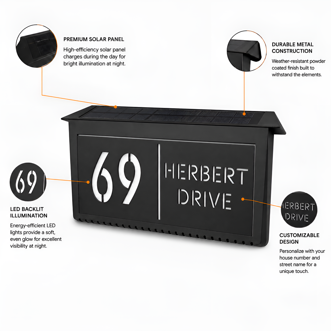 Custom Solar LED Backlit House Number Sign
