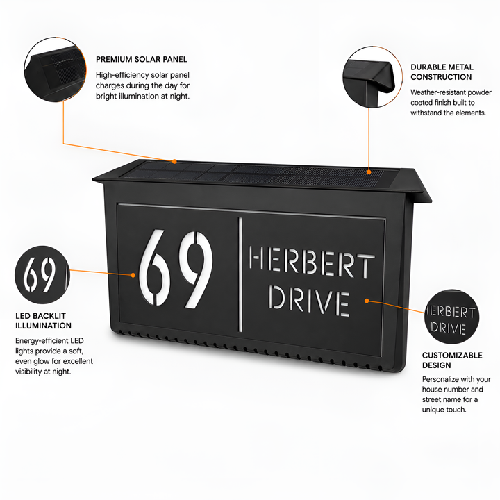 Custom Solar LED Backlit House Number Sign