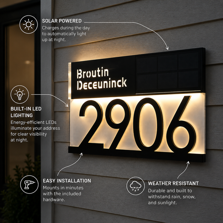 Personalized Solar House Number Sign